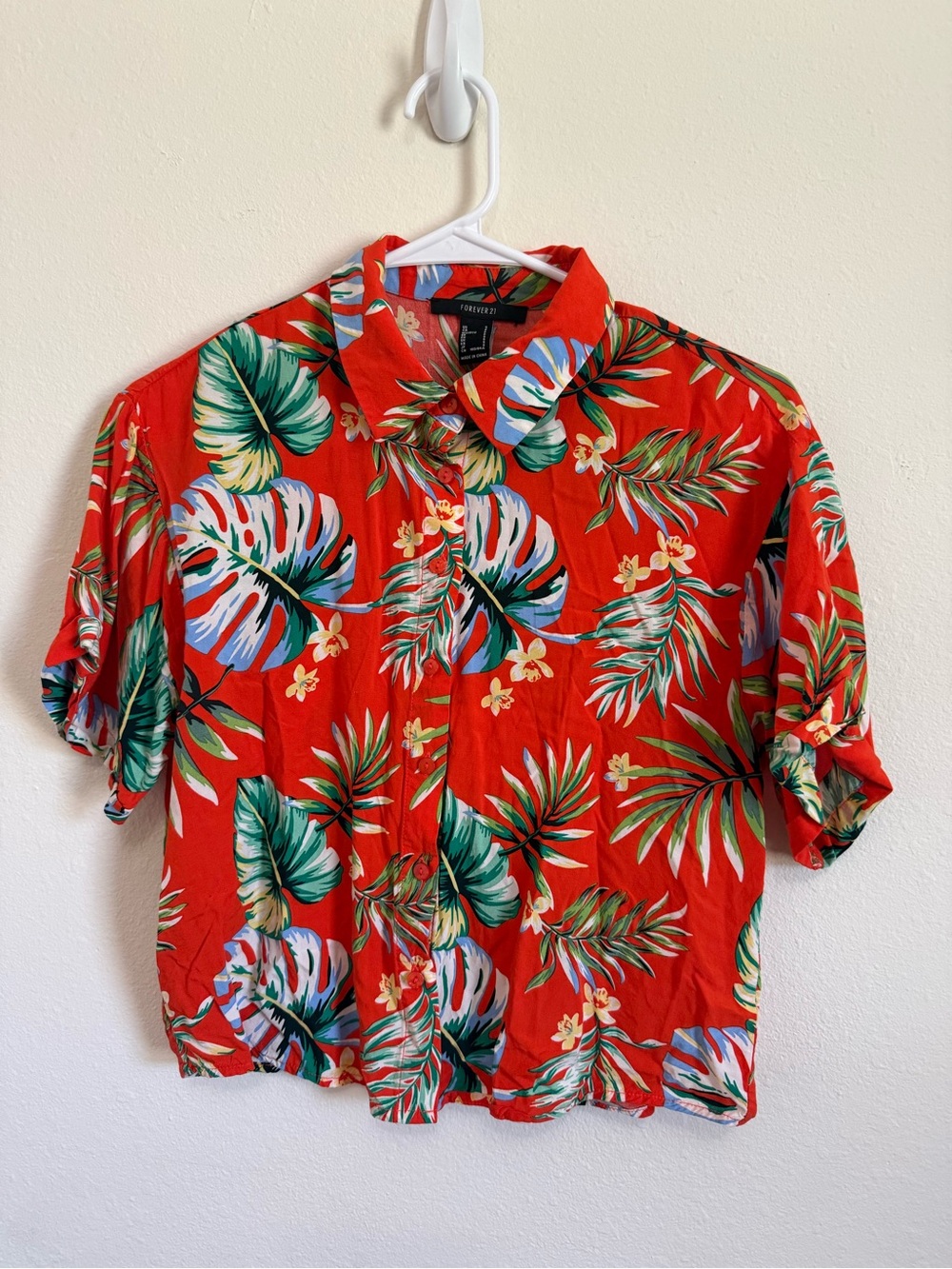 Forever 21 Red Tropical Button-Down Shirt